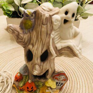 Halloween Ceramic Ghost scene that lights up